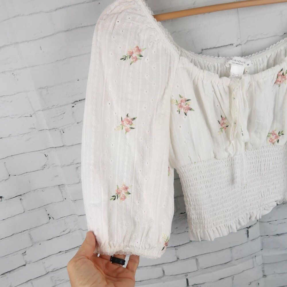 KIRIOUS WHITE OFF THE SHOULDER 1/2 SLEEVE ROUND NECK CROP TOP SIZE SMALL - Picture 3 of 6